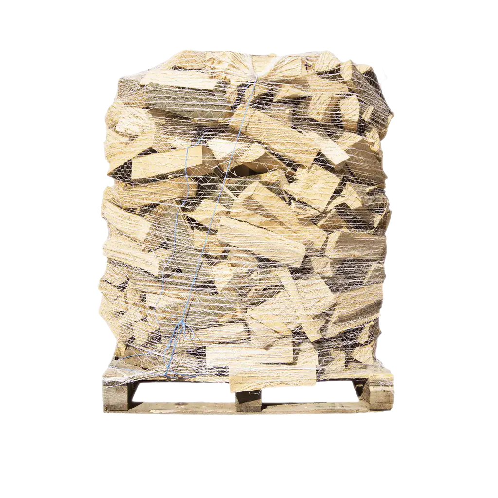 Buchenbrennholz 33 cm, auf Palette im Netz, ca. 1,6 srm / 1 rm – 500 kg