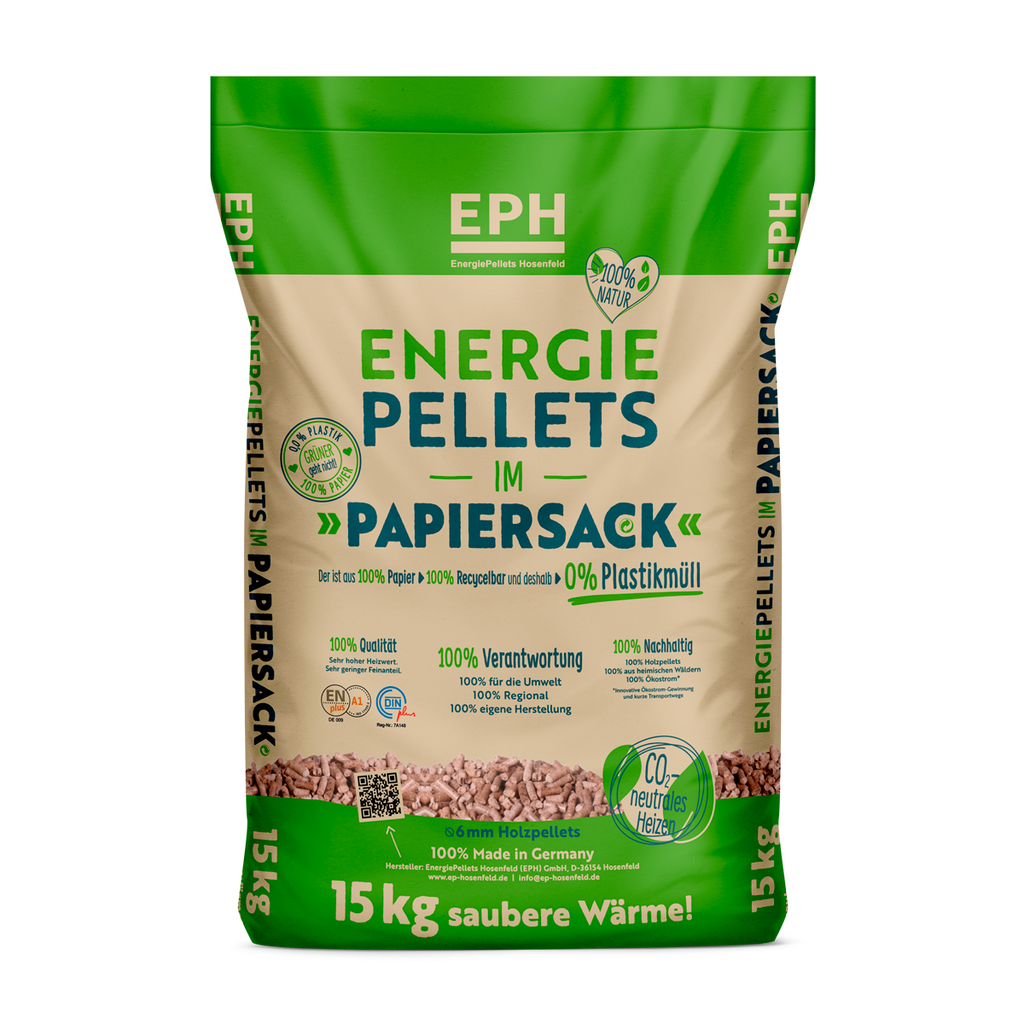 EPH Premium-Pellets DINplus/ENplus A1 – Palette mit 65 Papiersäcken, 975 kg